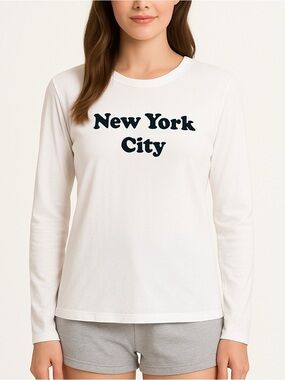 KULE White Long Sleeve Tee with Navy 'New York City' Logo